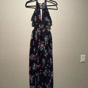 Express Navy Floral Halter Dress